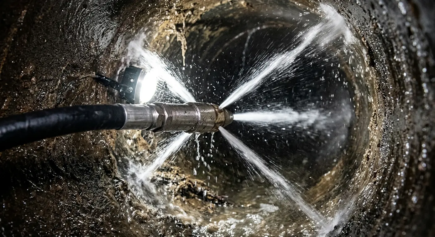 High-pressure hydro jetting nozzle cleaning sewer pipe for Storm Drain Cleaning in Selma